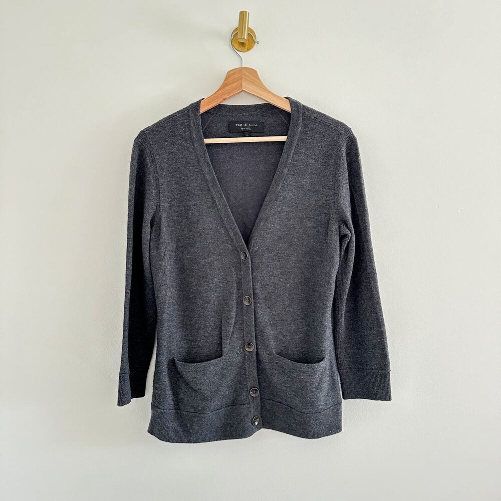 Rag & Bone Wool Blend V-Neck Button Front Cardigan in Gray M - Picture 2 of 6